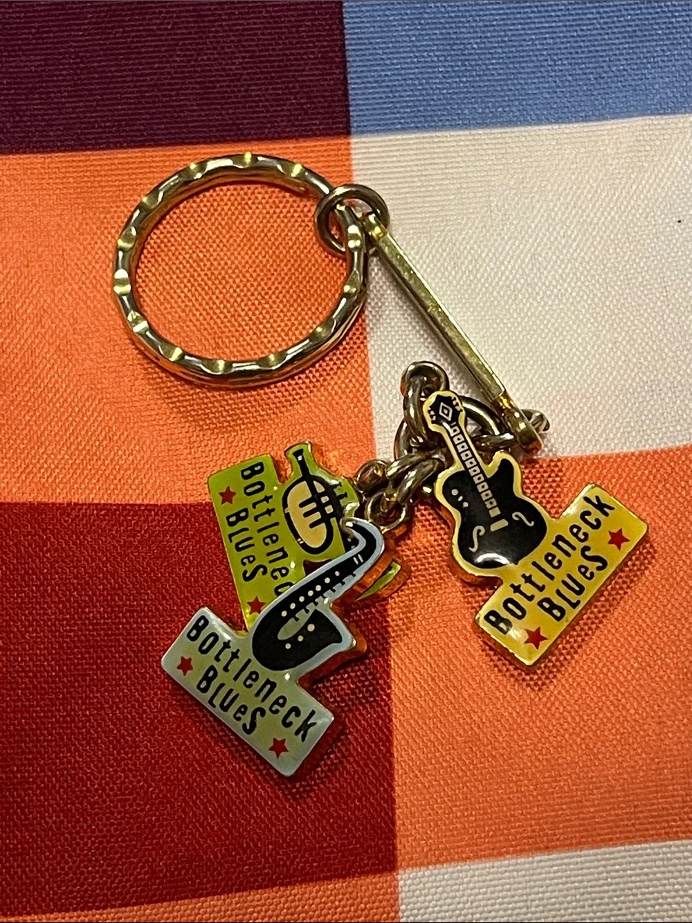 Bottleneck Blues Yellow & Black Enamel Guitar Keychain